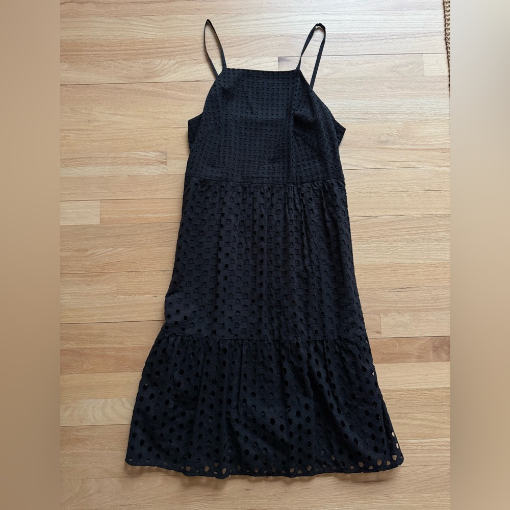 LOFT Black Sleeveless Eyelet Dress